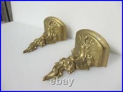 Antique Brass Candle Holders Wall Sconces Shelf Shelve Vintage Old Rococo French