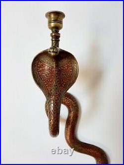 Antique Brass Cobra Wall Sconce Candle Holder Egyptian Revival Vintage