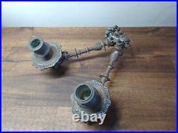Antique Brass Double Twin Wall Piano Candle Sconce Candle Holder Rare