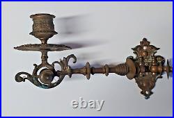 Antique Brass Double Twin Wall Piano Candle Sconce Candle Holder Rare