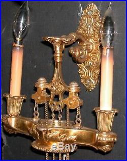Antique Brass French Baroque Wall Lamp Candle Sconce Chain Pulley Counterweight