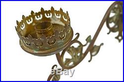 Antique Brass Gothic Revival Church 2 Candle Wall Sconce, Flemish