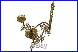 Antique Brass Gothic Revival Church 2 Candle Wall Sconge, Flemish