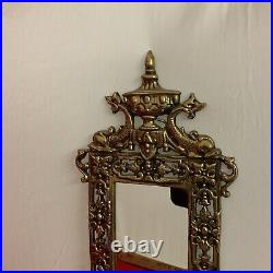 Antique Brass Mirrored Candelabra Wall Hanging Asian Style Fish Koi 21