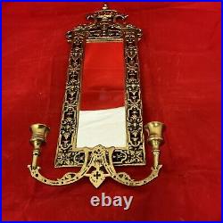 Antique Brass Mirrored Candelabra Wall Hanging Asian Style Fish Koi 21