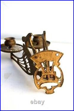 Antique Brass Piano Wall Candle Holder Candilabra