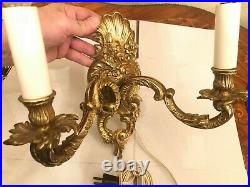 Antique Brass Wall Candle Holder, Brass Wall Lamp and Brass Clock