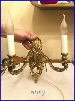 Antique Brass Wall Candle Holder, Brass Wall Lamp and Brass Clock