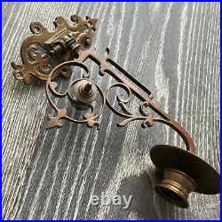 Antique Brass Wall Sconce Pair Neumeyer German Piano Candle Holder Swing Arm