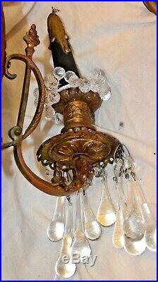 Antique Brass Wall Sconce WithCandle Holders, Victorian Design, Bevel Edge Mirror