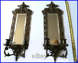 Antique Brass Wall Sconces (2) WithCandle Holders, Neoclassical Design, Mirror