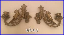 Antique Brass dragon gryphon pair of Gothic Wall sconce / piano candle holders