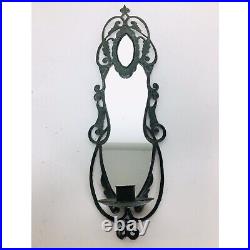 Antique Bronze Rococo Wall Hanging Mirrored Tapered Candle Holder Sconce