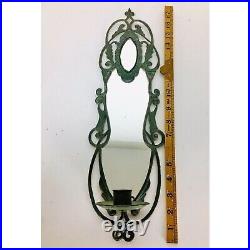 Antique Bronze Rococo Wall Hanging Mirrored Tapered Candle Holder Sconce