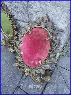 Antique Cast Brass Wall Hanging candle holder With Mirror 13.25H x W10
