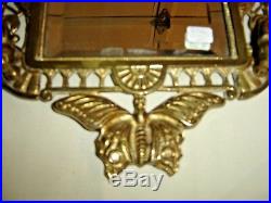 Antique Cast Brass Wall Mirror with (removable) Swivel Candle Holders. 9543
