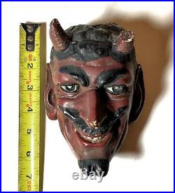 Antique Chalk Ware Devil Satan Head Candle Holder Wall Sconce Carnival Plaster
