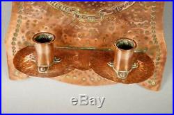 Antique Copper Arts And Crafts Wall Sconce Candle Holder Royal Surrey Regiment