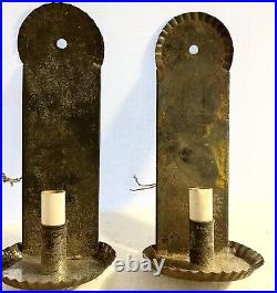 Antique Crimped Tin Primitive Country Wall Sconce Candle Holders Connecticut