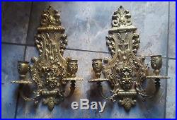 Antique Devil, Satan, Satyr, Lucifer Wall Candle Holders Brass Occult