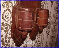 Antique Folk Art Wood Wall Sconce Candle Holders