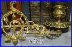 Antique French Bronze Ormolu Two Arm Piano Candle Holder Wall Sconce Figural