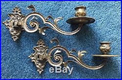 Antique French Bronze Rococo Scroll Candle Holder Wall Lighting Sconce Pair Set