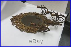 Antique French Cast Brass FIGURAL Mirrored Sconces Wall Candle HOLDER 25