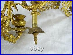 Antique French Gilded Bronze Pair Piano Wall Sconce Candleholders Napoleon III