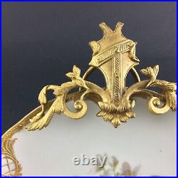 Antique French Gilt Brass Candelabra Candle Holder Wall Plaque Porcelain