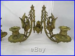 Antique French Gothic Dragon Chimera Figurine Piano Sconces Wall Candle Holders