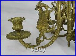 Antique French Gothic Dragon Chimera Figurine Piano Sconces Wall Candle Holders