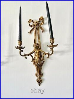 Antique French Louis XVI Style Cherub Wall Scone Candle Holder