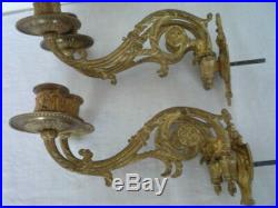 Antique French Pinet Gilt Double Candlestick Candle Holder Wall Sconce Piano (2)