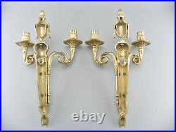 Antique French Provincial Regency Brass Wall Candle Sconce Candelabra Lot Pair