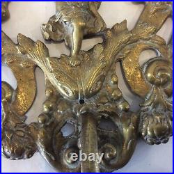 Antique French Rococo Style Cherub Wall Sconce Candle Holder Gold Tone Ornate