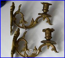 Antique French Wall Candle Holders, sconces, candle stick bronze, 19th century