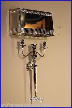 Antique Georgian nickel WALL LIGHT silver SCONCES Shade candle holder Sheraton