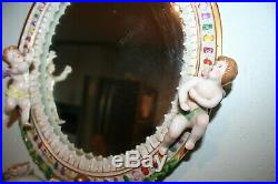 Antique German  Porcelain Ornate Cherub Mirror Candle Holder Wall Hanging