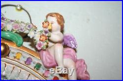 Antique German  Porcelain Ornate Cherub Mirror Candle Holder Wall Hanging