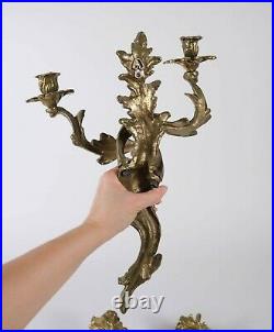 Antique Gilt Iron Sconce Pair Bronze Wall Candelabra Candle Holder Gold Leaf
