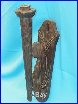 Antique Gothic Carved Wood Wall Sconce Candle Holder