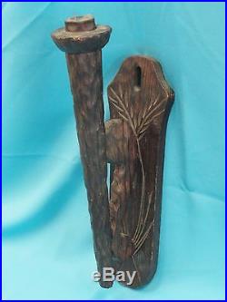 Antique Gothic Carved Wood Wall Sconce Candle Holder
