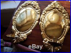 Antique Hammered Gold Dore Finish Gilt Candle Sconce Pair Holder Wall Hanging