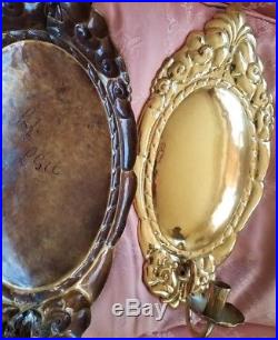 Antique Hammered Gold Dore Finish Gilt Candle Sconce Pair Holder Wall Hanging