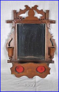 Antique Hanging Wall Candle Box, Mirror, Match Holders