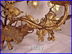 Antique Italian Metal Toleware Wall Sconce Candle Holders Grapes Large Pair
