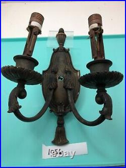 Antique Large Brass Wall Mount 2 Candle Holder Sconce Candlesticks collectible