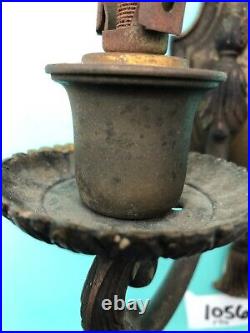 Antique Large Brass Wall Mount 2 Candle Holder Sconce Candlesticks collectible