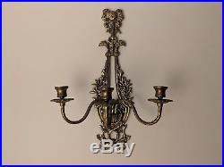 Antique Large Pair (2) Brass Wall Sconce Candle Holders-Holds 3 Tapers-18 x 12